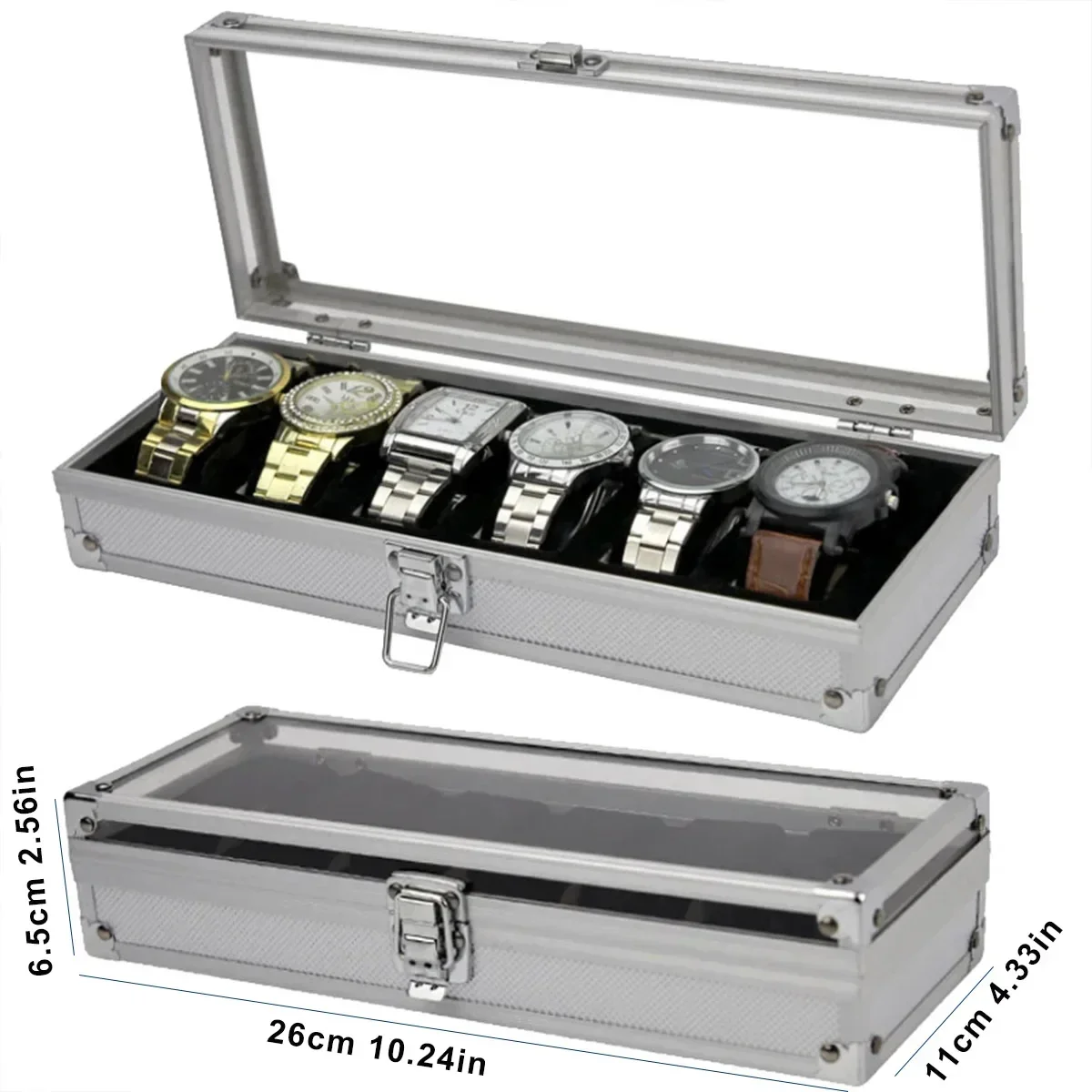Watch Storage Box Useful Aluminium Watches Box 12 Grid Slots Jewelry Watches Display Storage Square Case Suede Inside Rectangle Holder