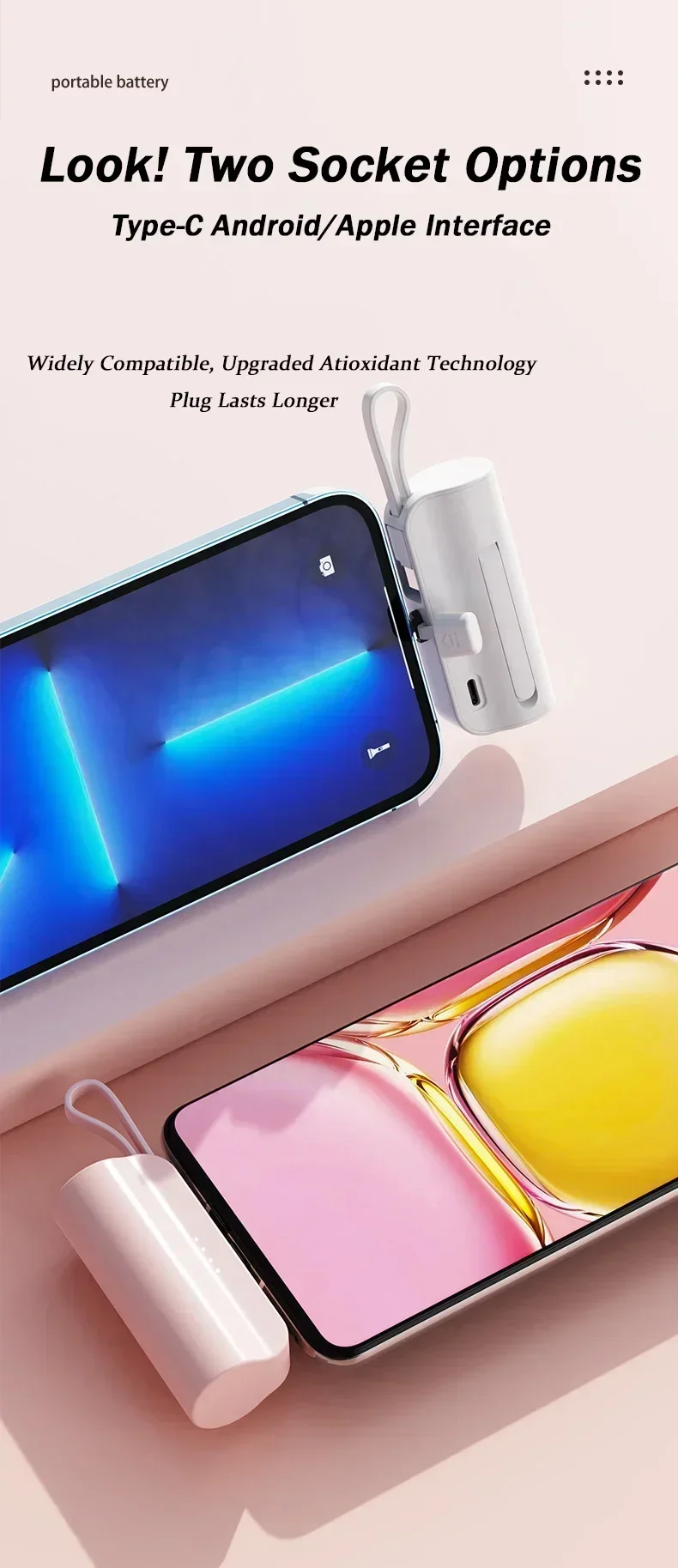 Mini Fast Charger 10000mAh Built-in Cable Portable Power Bank for IPhone Xiaomi Samsung Tye-c/Apple Interface External Battery 4 S7a3ea5f157454096b17af31abf28ee96v