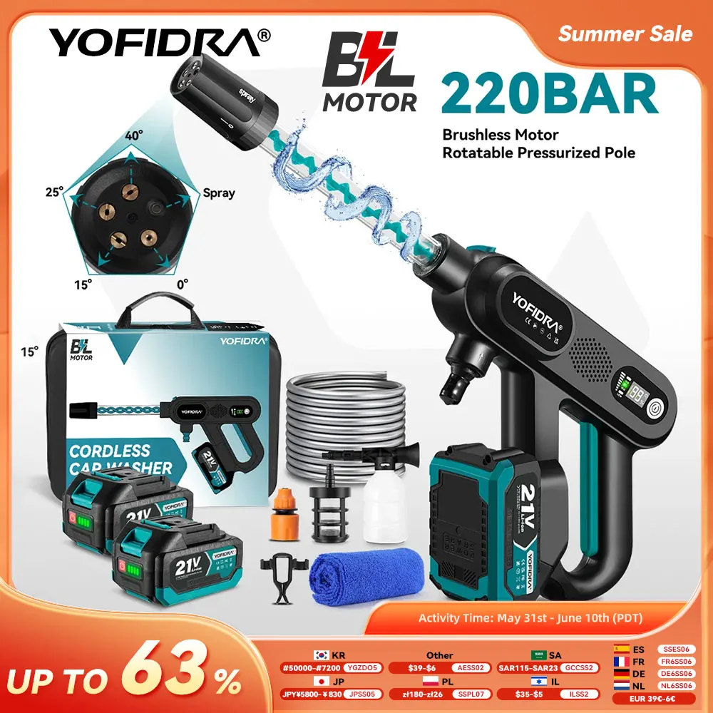 YOFIDRA Bezszczotkowy pistolet do mycia samochodu wysokociśnieniowego z EU za $66.67 / ~248zł
