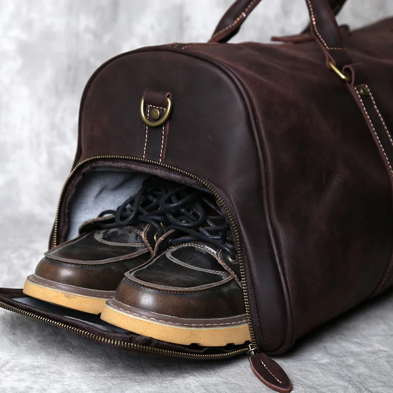 Retro Men's Leather Travel Bag Top Layer Cowhide Large-Capacity Travel Bag Crazy Horse Leather Handbag Messenger Bag NZPJ