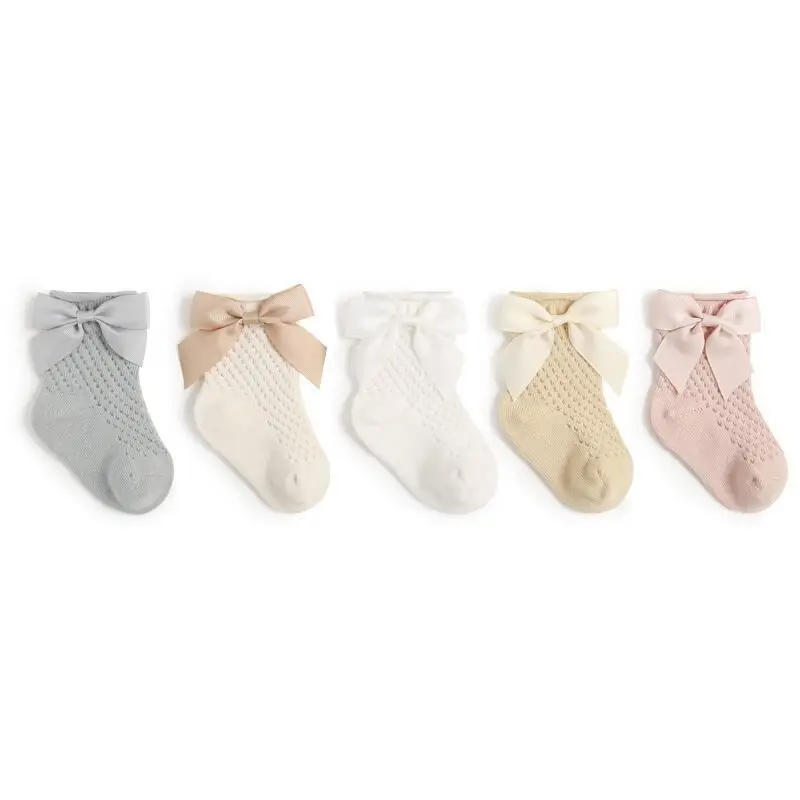Baby Cute Bow Flower Summer Thin Style Solid Cotton Socks Newborn Breathable Mesh Girl's Bow Princess Socks 1-3-5Years Old