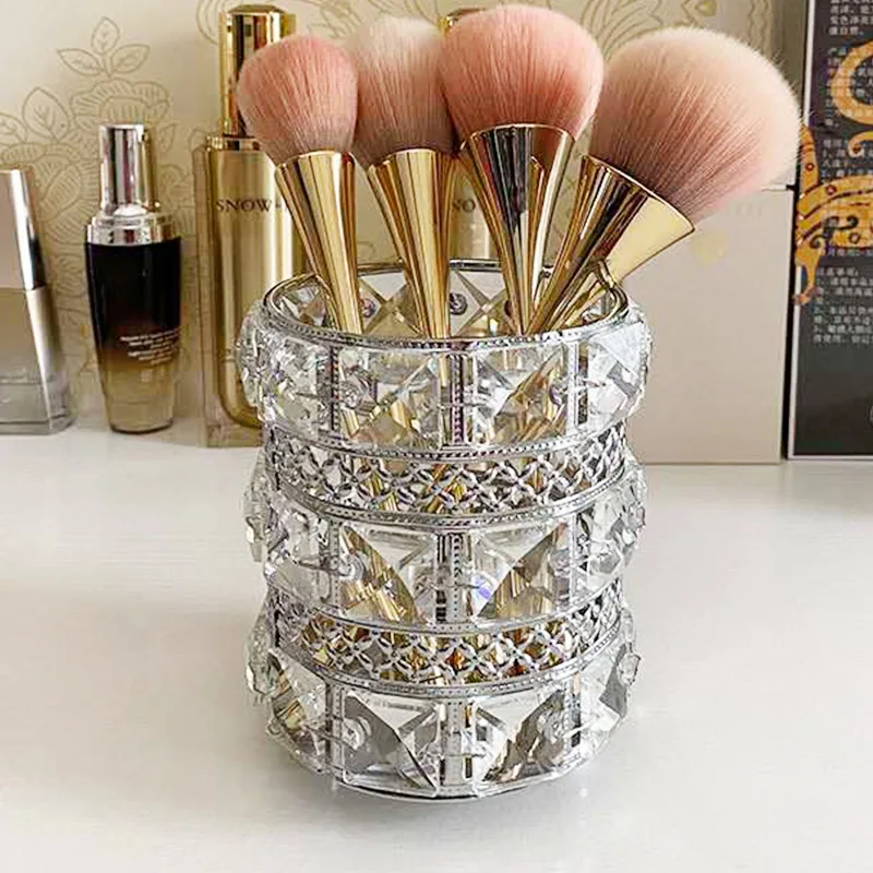 Cosmetic Brush Storage Box Living Room Bedroom Desk Light Luxury Ornaments Makeup Brush Eyebrow Pencil Crystal Glass Pen Holder 2