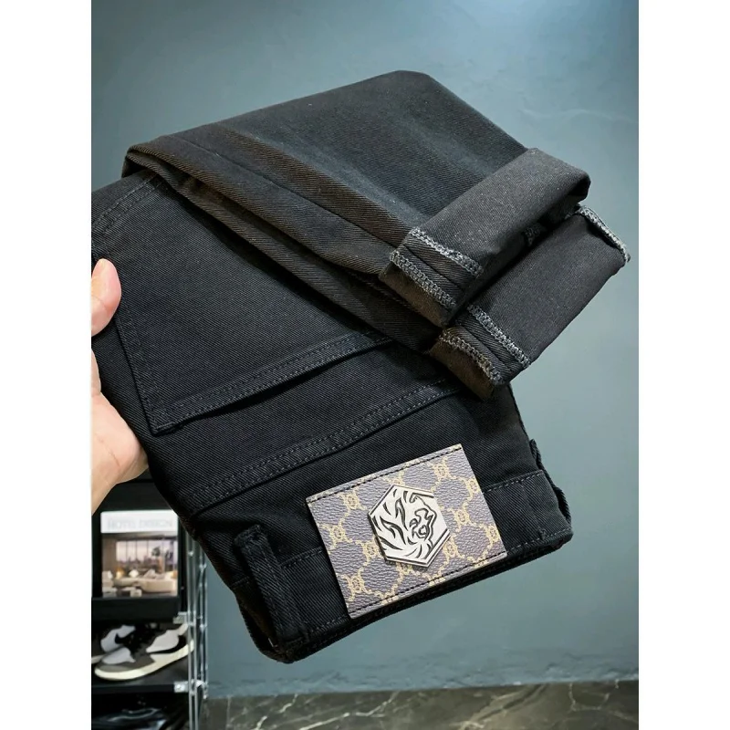2024 new jeans men fashion brand straight style simple and casual versatile elastic wash breathable versatile black jeans pants