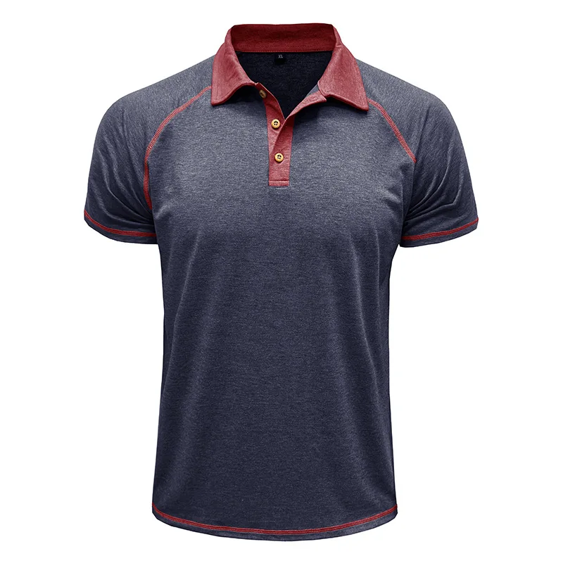 Modisches graues Herren-Poloshirt mit kontrastierenden blauen Details, ideal für Freizeitsport und halbformelle Anlässe – Detail 39