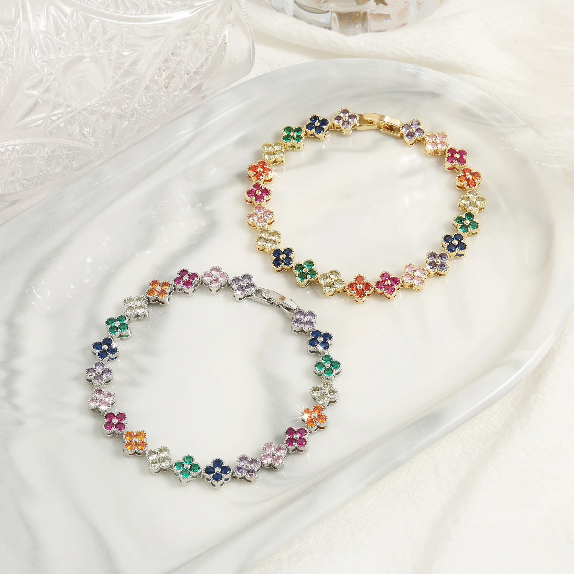ZAKOL Korean Fashion Random Colorful Zircon Flower Plant Bracelets For Women Dopamine Girls Jewelry Party Accessories 3