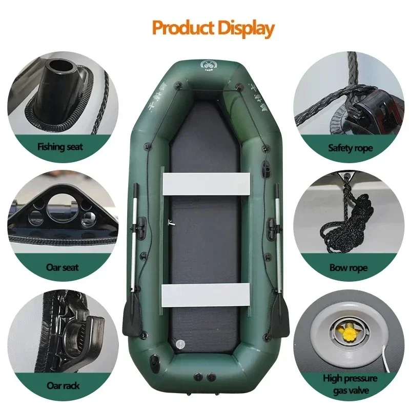 Fishing Boat 1.75~3.6m Green Inflatable Boat with Motor Set for River Lakes Water Sports 0.7mm Thick PVC 2+1 Air Chamber Safety Fishing Boat