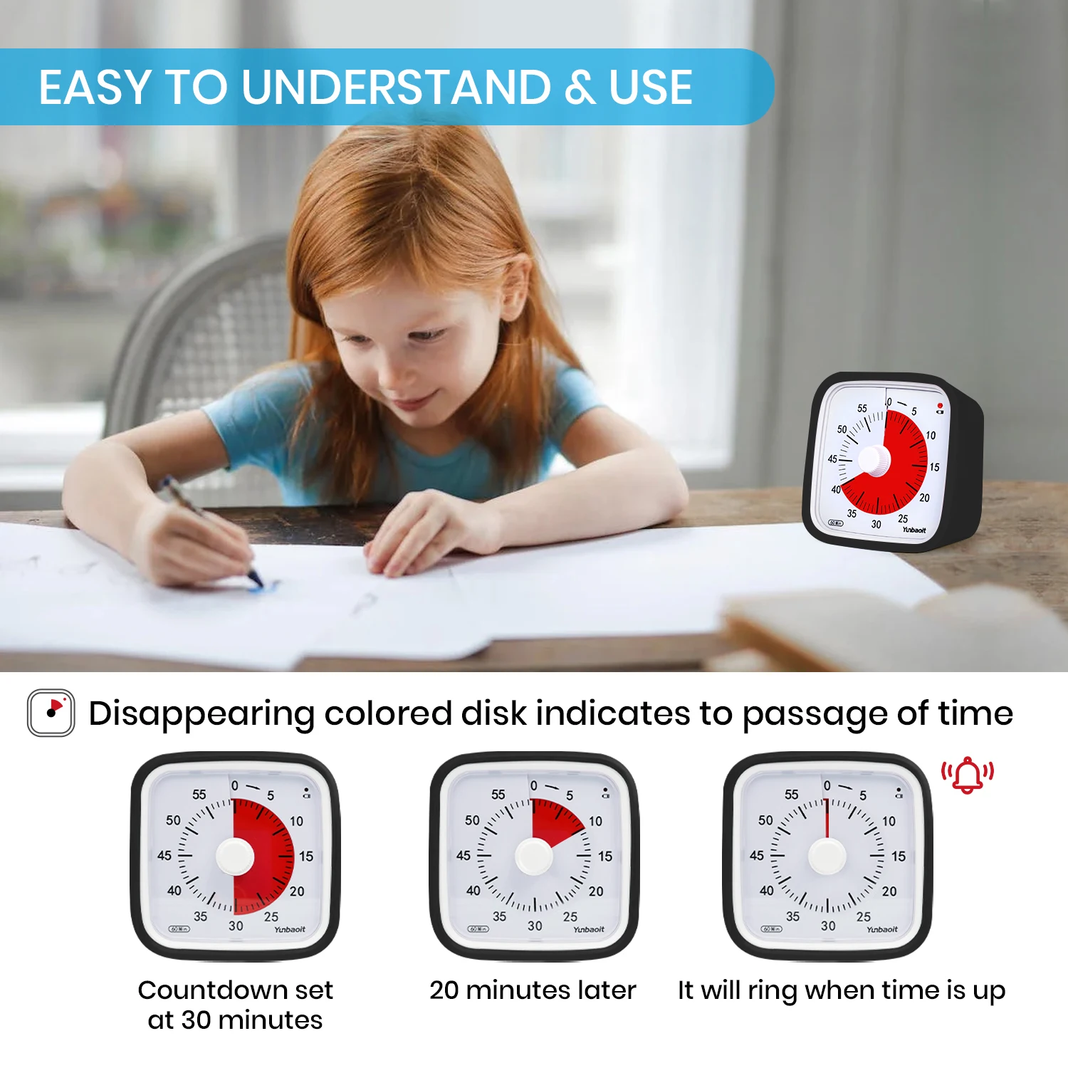 Visual Timer Yunbaoit VT01 Upgraded 60 Minute Visual Timer with Protective Case Silent Countdown Timer for Kids cooking classroom sports