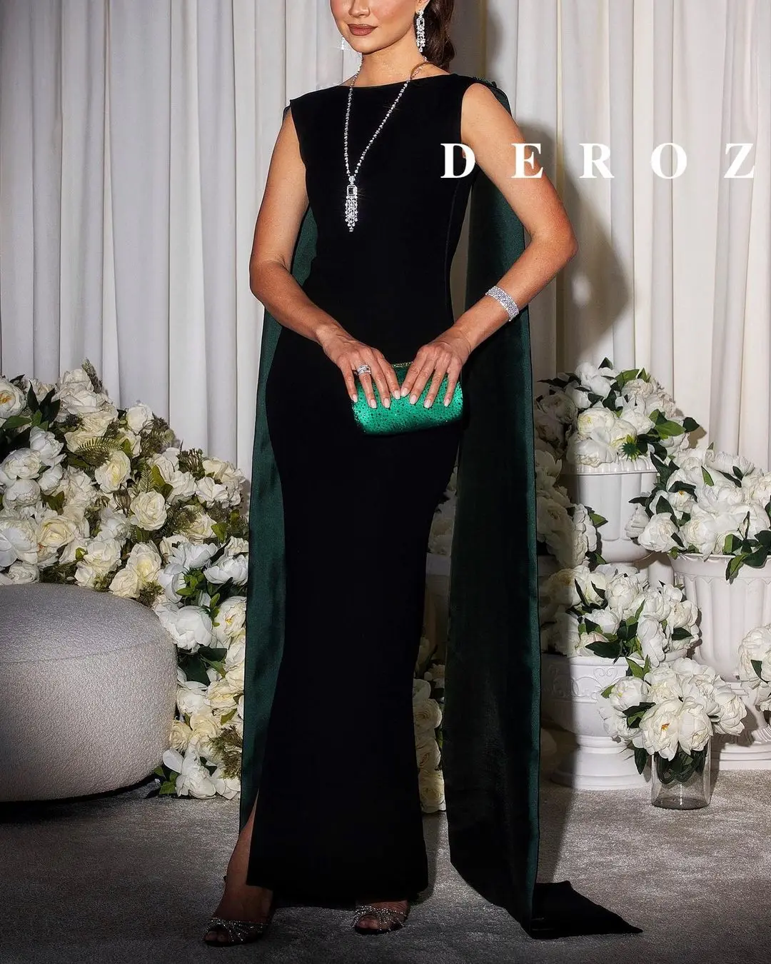 

Muslim Sleeveless Prom Gowns Sparkly Pearls Sequins Cocktail Party Dresses Luxury Mermaid Long Evening Dress Robe De Mariée