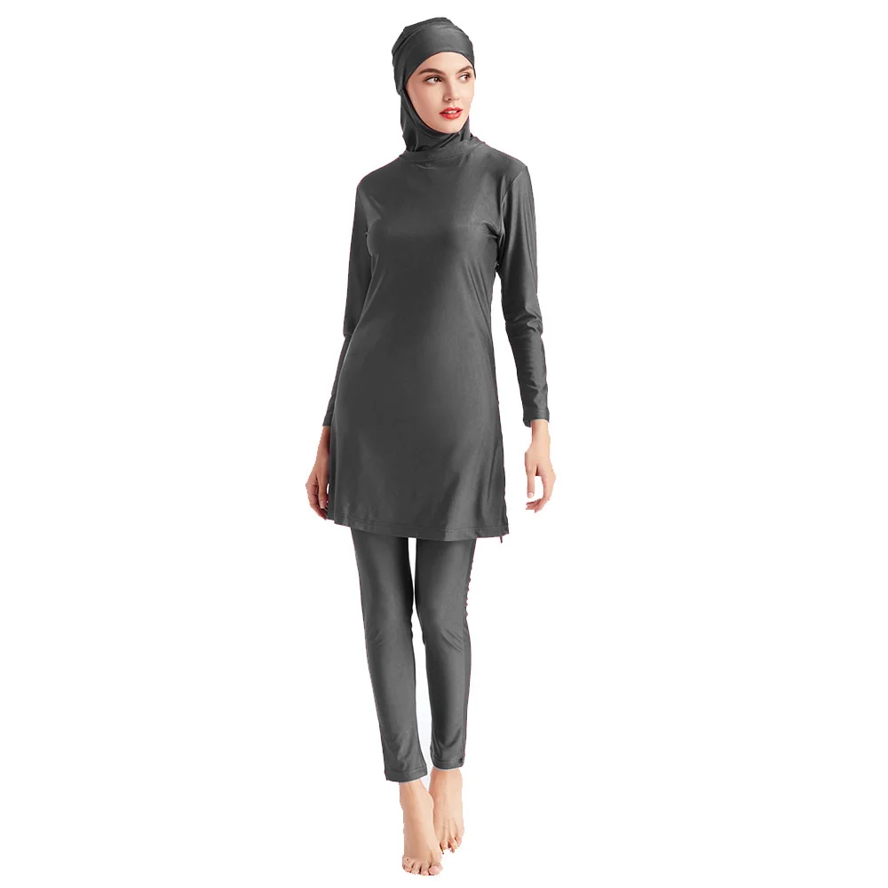 LINKE Maillot De Bain 3 Pièces Pour Femme Musulmane Hijab Costume Islamique S-6XL, Gris, S