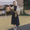 Dress for Women Temperament Shirt Skirt Retro Splicing Contrast Color Over Knee Mid-length Lapel Waist to Make You Look Thin 6