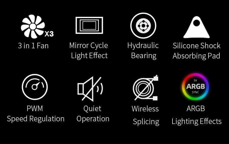 JM-4 Mirror Cycle Light Effect ARGB PC Case Fan 3 IN 1 PC Fan Kit Computer Radia