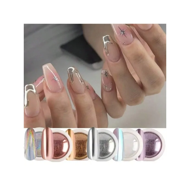 인어 크롬 네일 파우더, 3D 홀로그램 오로라, 무지개 빛깔의 인어 크롬 네일 ..