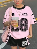 Ensemble décontracté pour enfants à manches courtes, nouveau style été 2026, motif imprimé numérique streetwear, style sport Y2K, haut décontracté à col rond 3