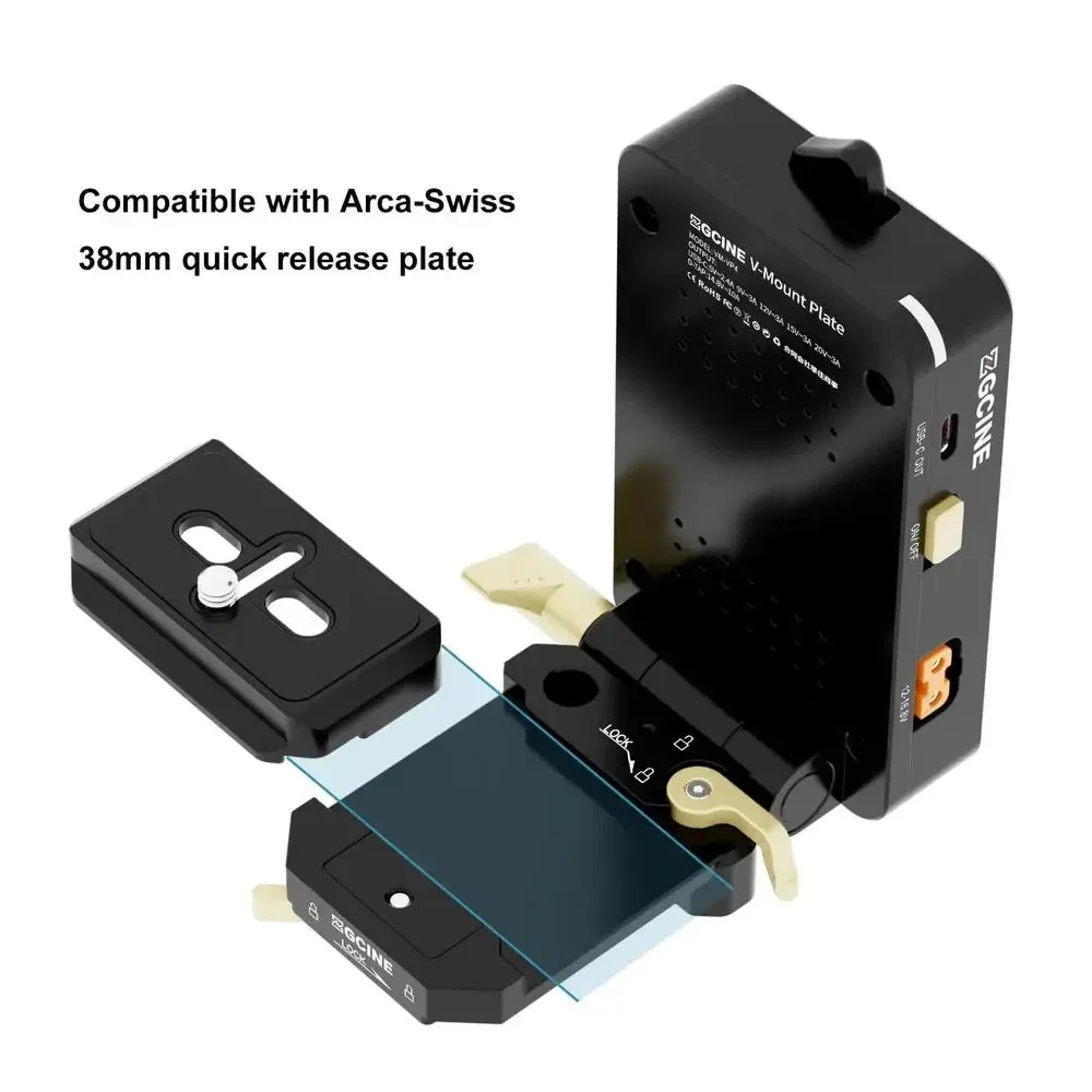 ZGCINE VM-VP4 V-Mount Battery Plate with Arca-Swiss Dual Quick Release Plate for