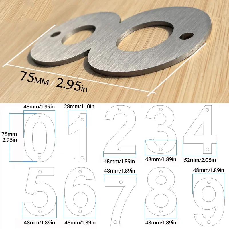 75MM Stainless Steel Outdoor House Number 0-9 Metal Doorplates Garden Yard Street Address Signs Door Mailbox Numbers Screws