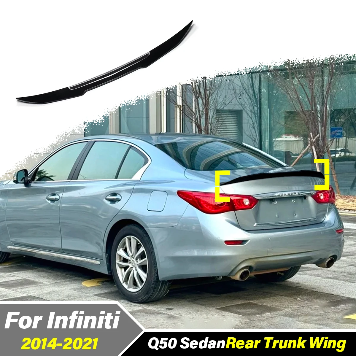 Glossy Black PSM Style Duckbill Spoiler For 2014-2021 Infiniti Q50 - ABS Plastic Trunk Lip
