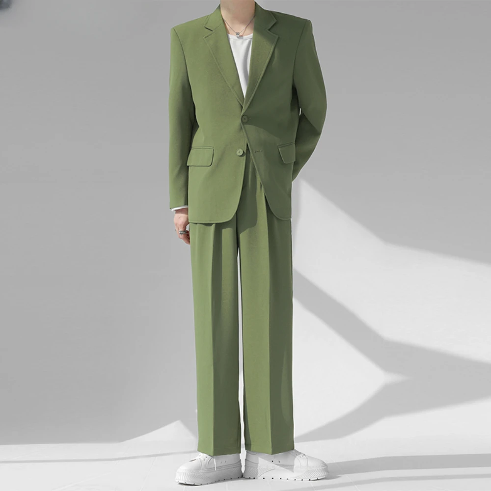 SILIWEYA Men Sets Solid Color Streetwear Laple Long Sleeve Button Blazer + Pants 2PCS 2024 Korean Fashion Men Casual Suits