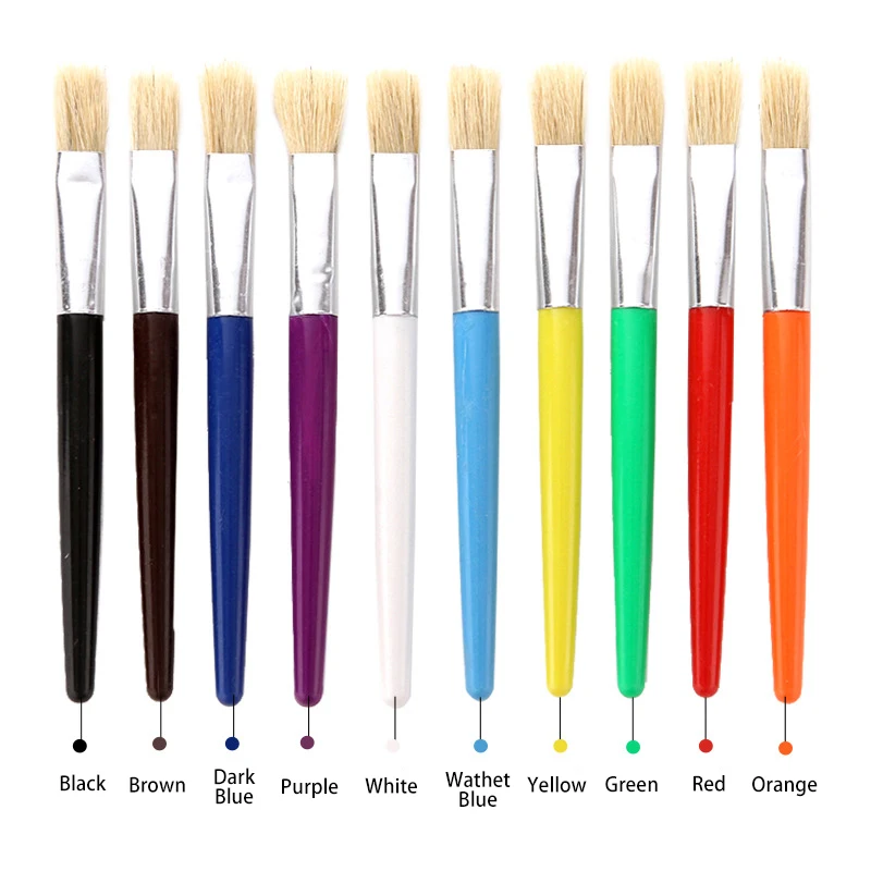 10Pcs Paint Brushes for Kids Easy Cleaning Good for Little Hands to Grip  Toddler Chubby Flat Preschool Paint Brushes for Acrylic - AliExpress
