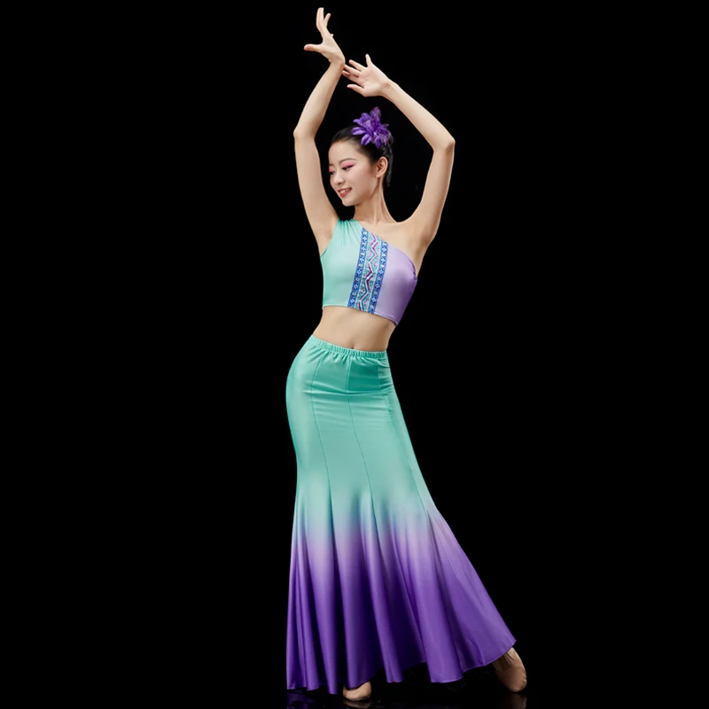 Chinese Dai Dance Costumes Traditional Classical Fishtail Dress Female National Dance Wear Minority Peacock Performance
