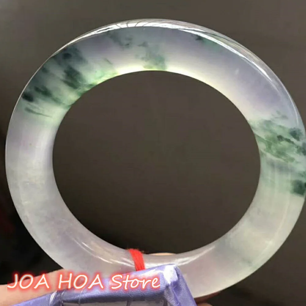 Ice Species Hand Ring Natural Myanmar Jadeite Bangle Round Bar Jade Floating Flower Bracelet Quality Jewelry