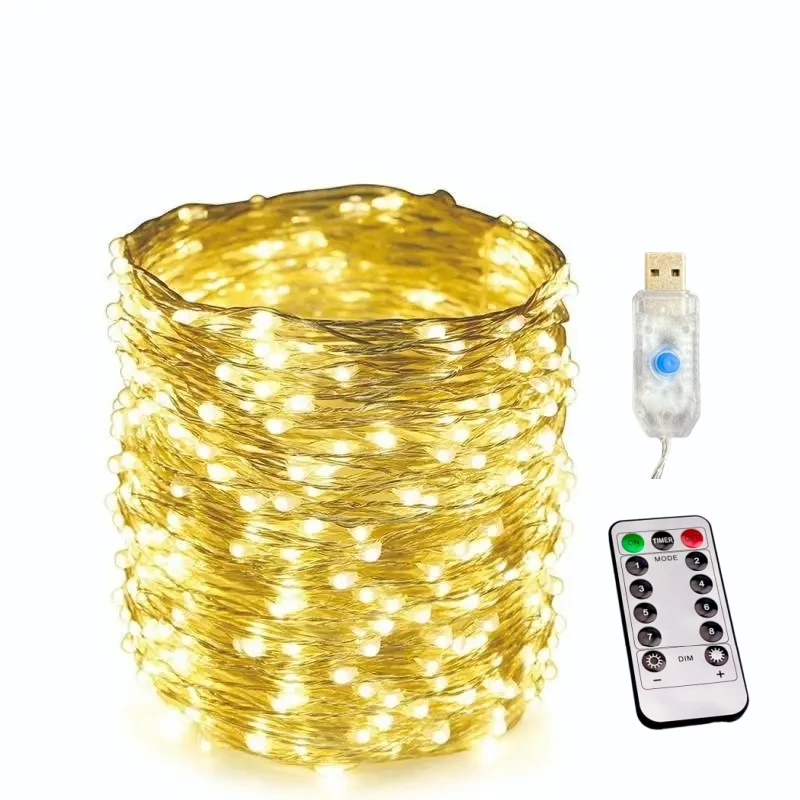 thumbnail image 1 of Cadena de luces LED USB de 5 m, 10 m, 20 m y 30 m, 8 modos, control remoto, guirnaldas de hadas, decoración navideña para bodas y fiestas, lámparas de Año Nuevo, 1 of 5