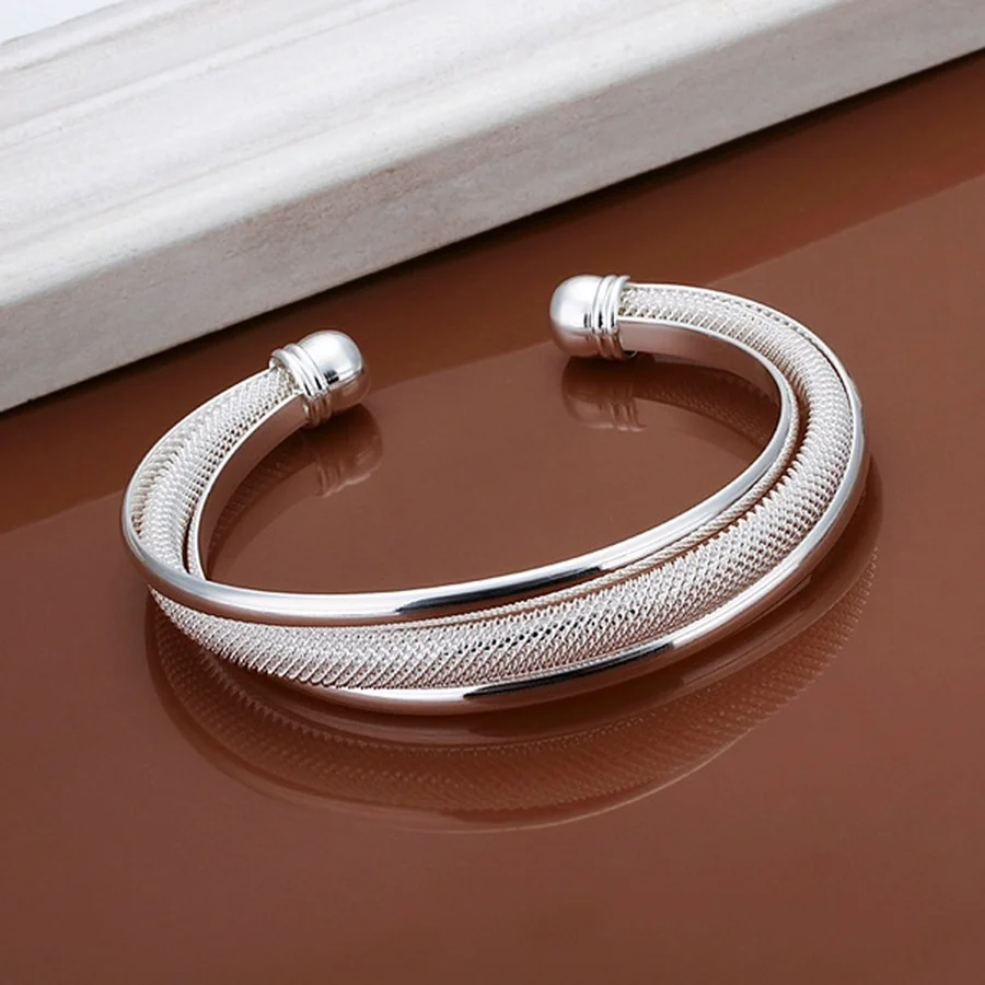 

for women lady wedding elegant retro trend hypotenuse net circular openings bracelet fashion Silver color jewelry