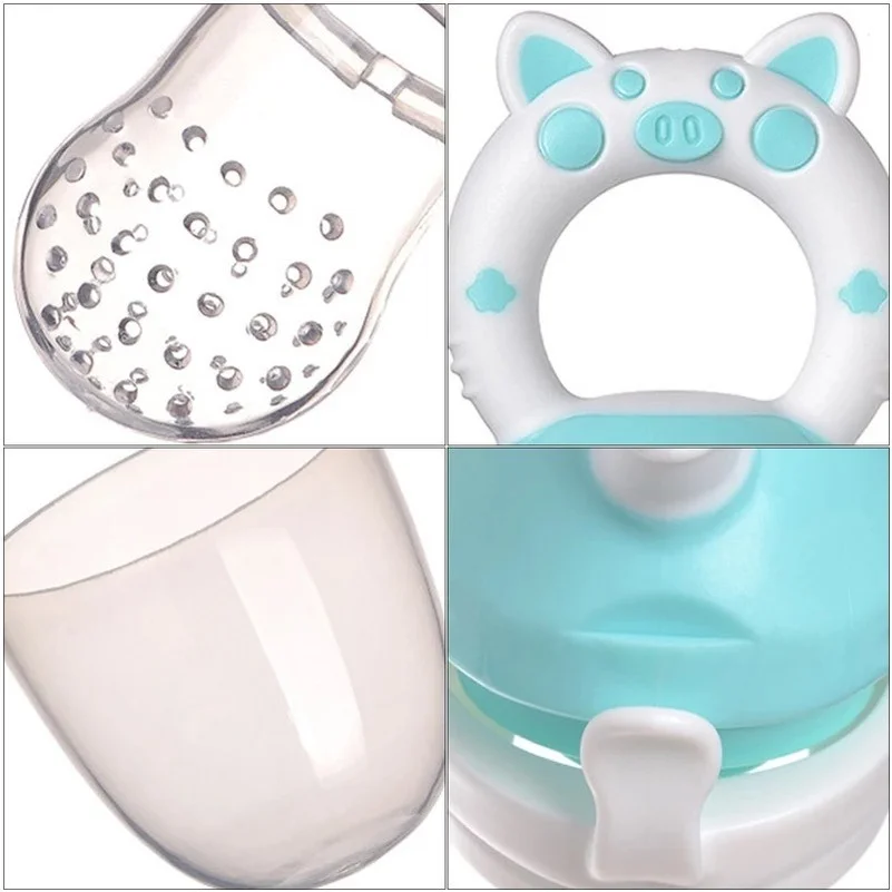 3 in 1 bag Newborn Baby Fresh Food Feeder Teether Toy Fruit Feeder Pacifier Training Eat Fruit Grinding Stick Cute Pig Food Bag