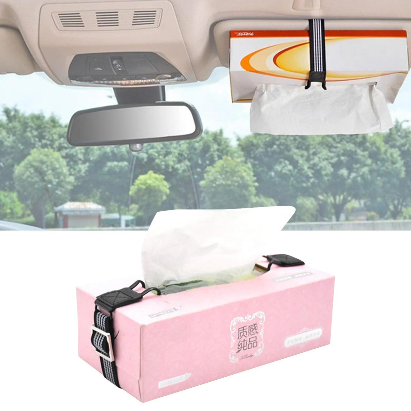 Car Tissue Box Holder Auto Holder Belt Elastic Fixing Straps Adjustable Length Elastic Band for Car Sun Visor Headrest Armrest car interior accessories,car tissue holder