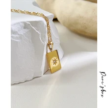 

Peri'sBox Statement Stainless Steel Jewelry 18 K Metal Square Polaris Pendant Necklace Twisted Singapore Chain Collar Necklaces