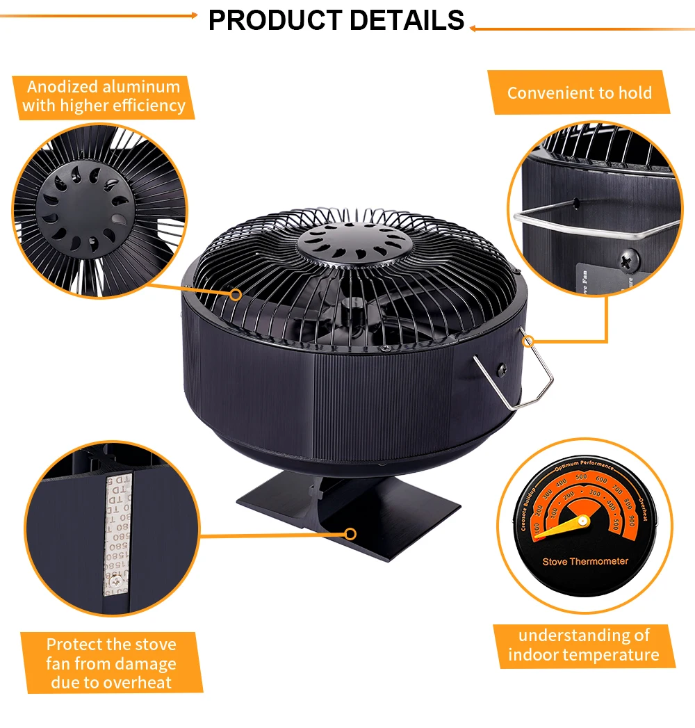 1 Ventilador Estufa Calor Gran Tamaño, 5 Aspas, Ventilador Estufa Leña,  Ventilador Chimenea Silencioso Alimentado Calor, No Requiere Electricidad,  Chimenea Gas/pellet/leña, Ventilador No Eléctrico Madera, Ventilador  Termoeléctrico, Regalo Navidad