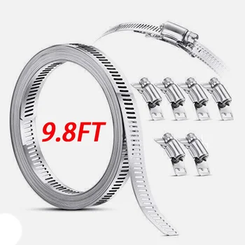 9.8ft Adjustable Large Hose Clamps Worm Gear Stainless Steel Clamp+6 Fasteners Automobiles Accessories Clamp And Fasteners 1