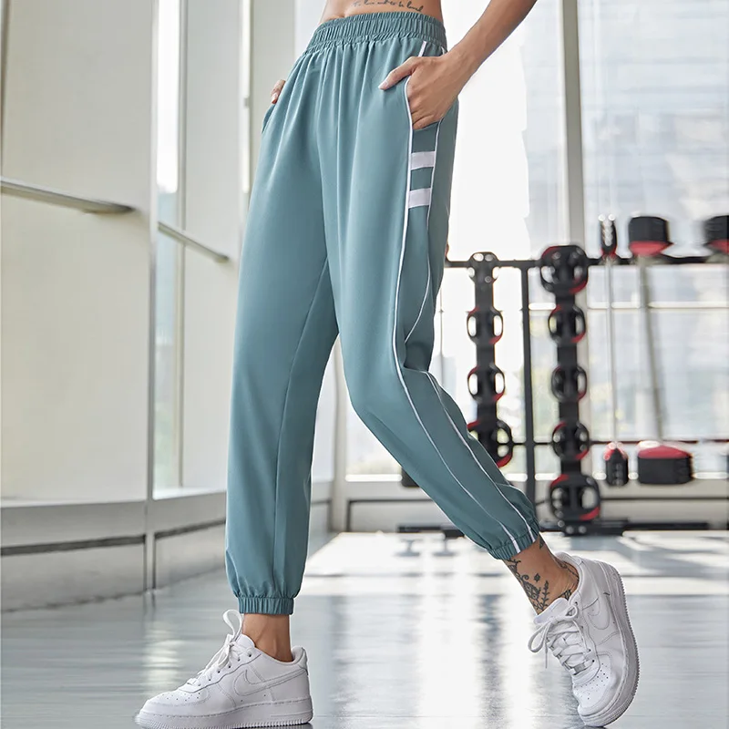 Track Pants Gym Training Trousers Women Sweatpants Elastic High Waist  Sports Pants Workout Side