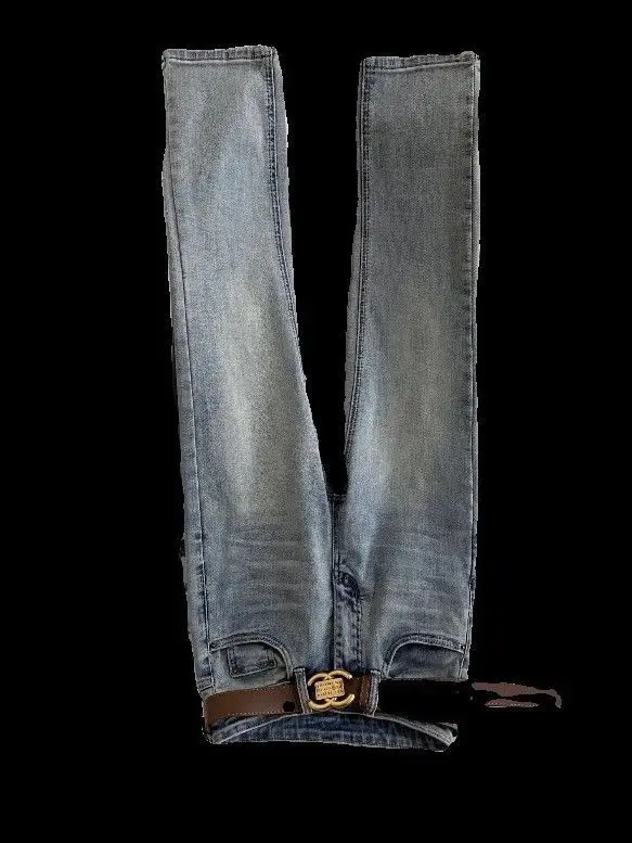 Y2K Light blue jeans for women in spring autumn high waist slim fit straight leg cropped pants trendy cigarette tube pants 2024 5