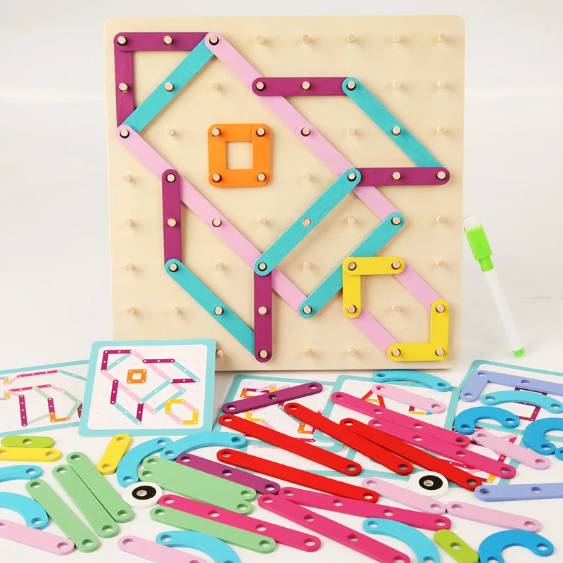 

Montessori Baby Creative Toy Graphics Geometric Pegboard Puzzle with Cards Childhood Educational Toy for Preschool Children Kids