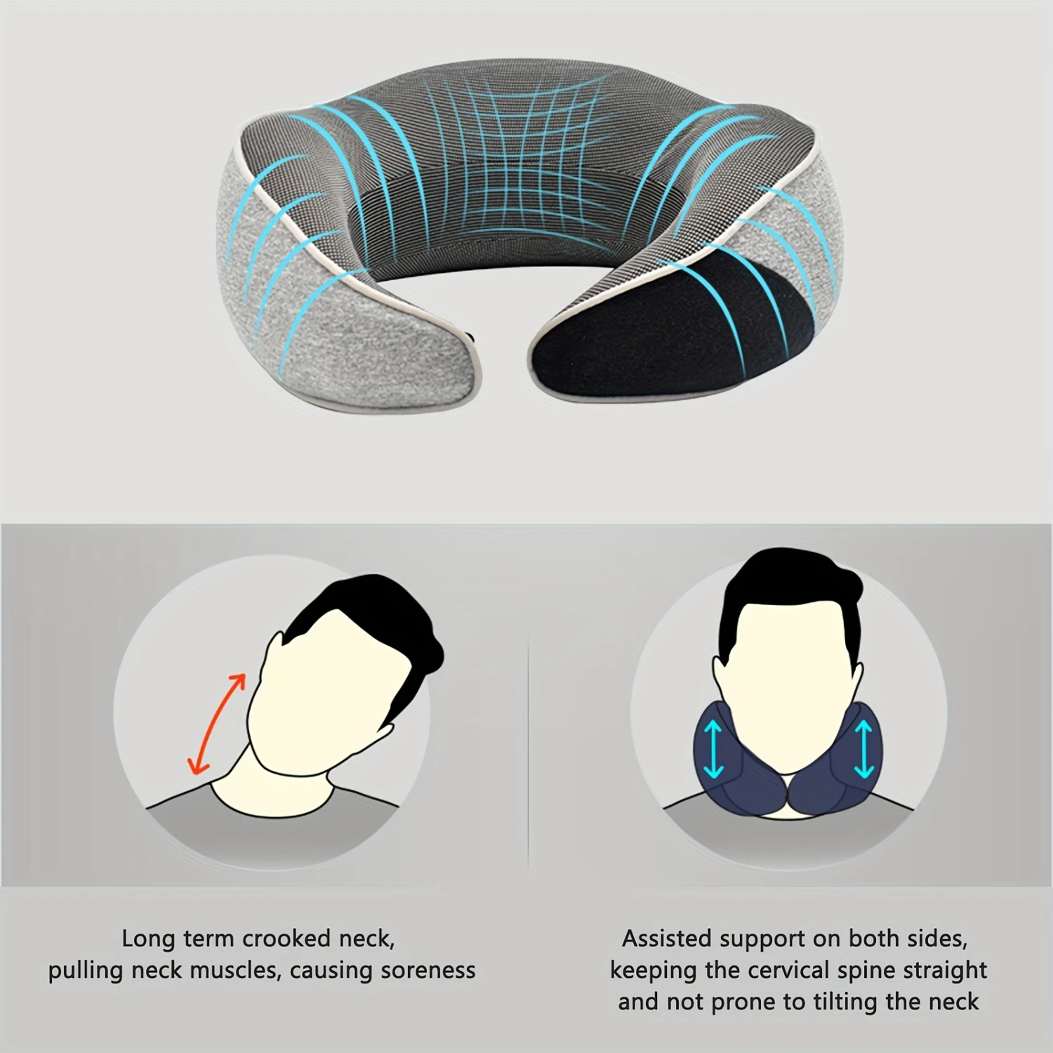 Memory Foam U-Shaped Travel Neck Pillow with 360-Degree Neck Support-Lightweight & Washable-Ergonomic Office/Car/Airplane Cu
