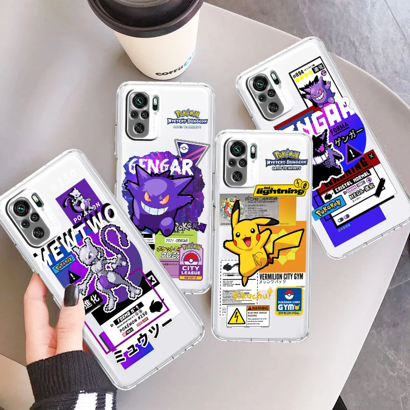 Pokemon Mewtwo Gengar Custodia Per Telefono Lucario Per Xiaomi Redmi Note 12 11E 11S 11 11T 10 10S 9 9T 8 Pro Plus 5G Cover Trasparente