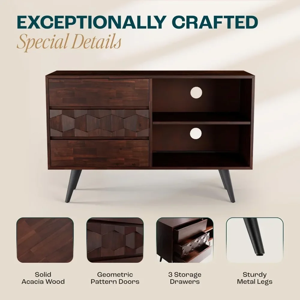 Georgina 45 Inch Solid Wood TV Stand, Under 10 Minutes Assembly Entertainment Center with Storage 3