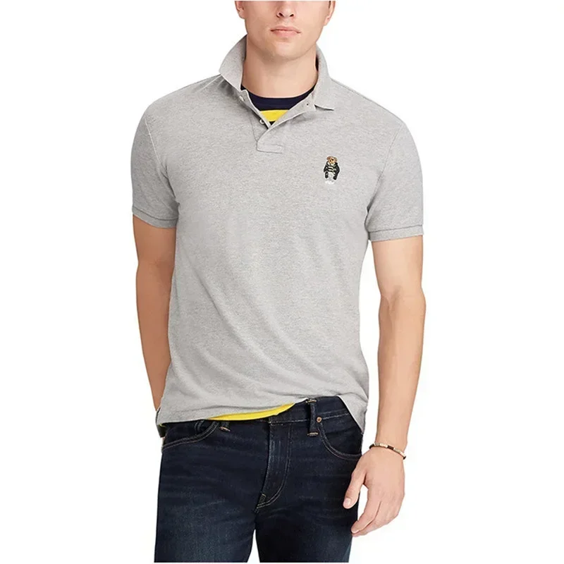 

Summer Men's Short Sleeved High Quality Golf Suit Embroidered Bear Cotton Ball Shirt Short Sleeved RL Polo Shirt for Men