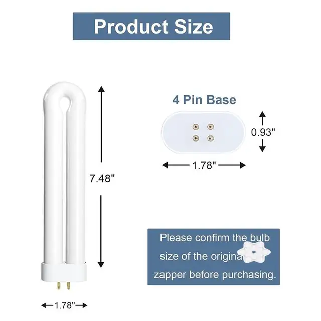 Bug Zapper Replacement Light Bulb For 15 Watt Insect Attracting Lamp,7.5-Inch FUL 15W-BL U-Shaped Bulb For 15Wht 4 Pack 6