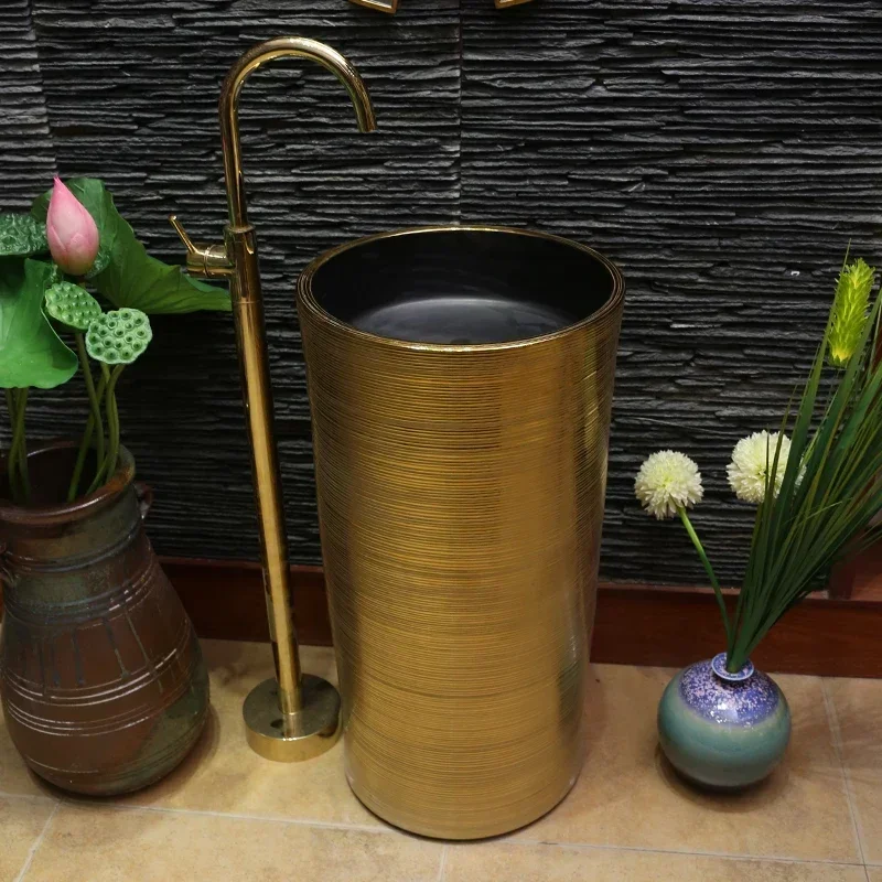 Golden Art Pedestal Basin Ceramic Column Type Washbasin Floor Type Inter-Platform Basin Vertical Wash Column