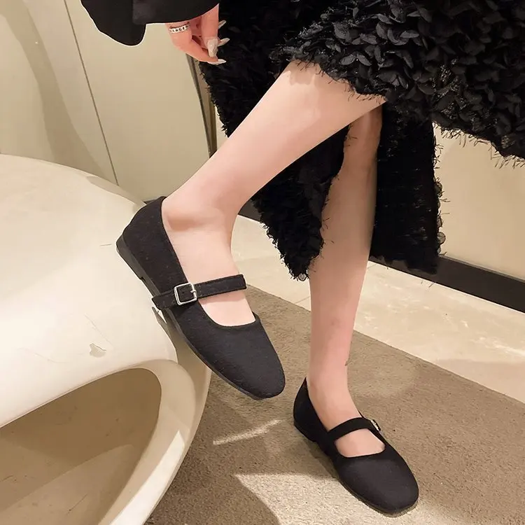 Spring Autumn Women's Flat Mary Janes Shoes Square Toe Ballet Flats for Female Buckle Strap Ladies Shoes Women Shoes Zapatos2025