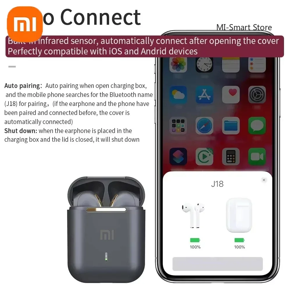 Xiaomi TWS Bluetooth Wireless Earphones J18 in-Ear Headsets Sports Headphones Hi-Fi Stereo Gaming Waterproof Earbuds with Mi 5