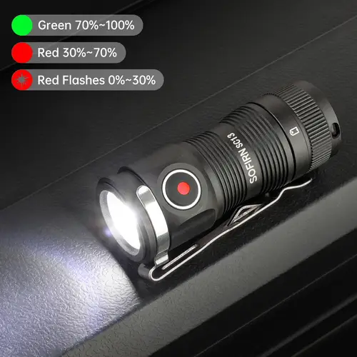 SOFIRN SC13 Tactical Flashlights 1300lm Rechargeable18350 6000K Black Green Keychain 519A/SST40 LED Emergency Mini Torch - Image 6