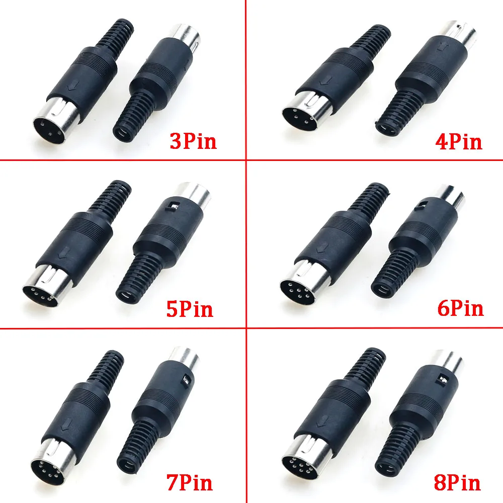 Multi-Pack DIN Male/Female Plug Jack with Plastic Handle - Keyboard Cable Connector Adapter PS2 Compatible