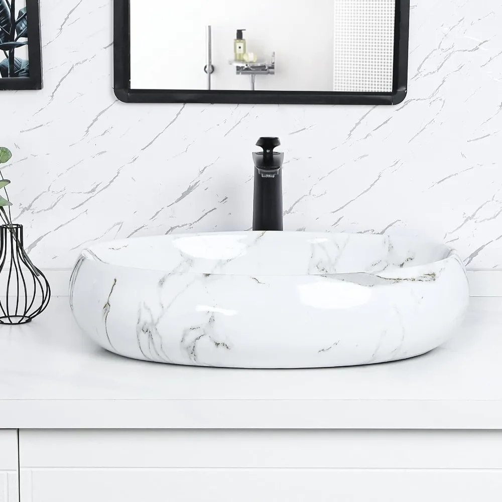 Bathroom Sink 24'' X 16'' Modern Above Counter Countertop Bathroom Vessel Sink Oval Sinks Furniture Fixture Home Improvement 2
