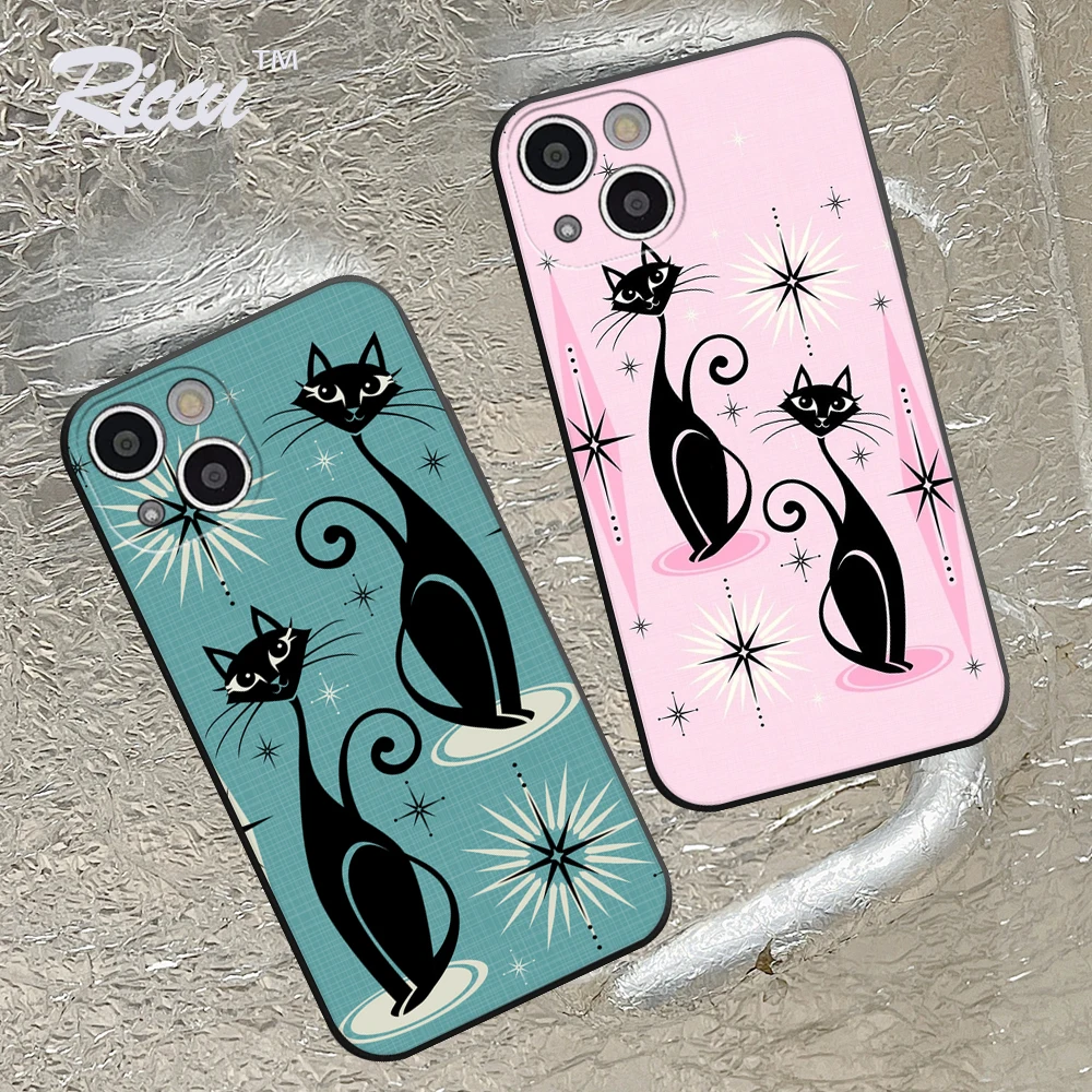 Mid Century Meow Retro Atomic Cats Custodia Per Telefono Trasparente Per Iphone14 13 12 11 14 Pro Max Mini X Xr Xs 13 14 Max Cover Per Telefono