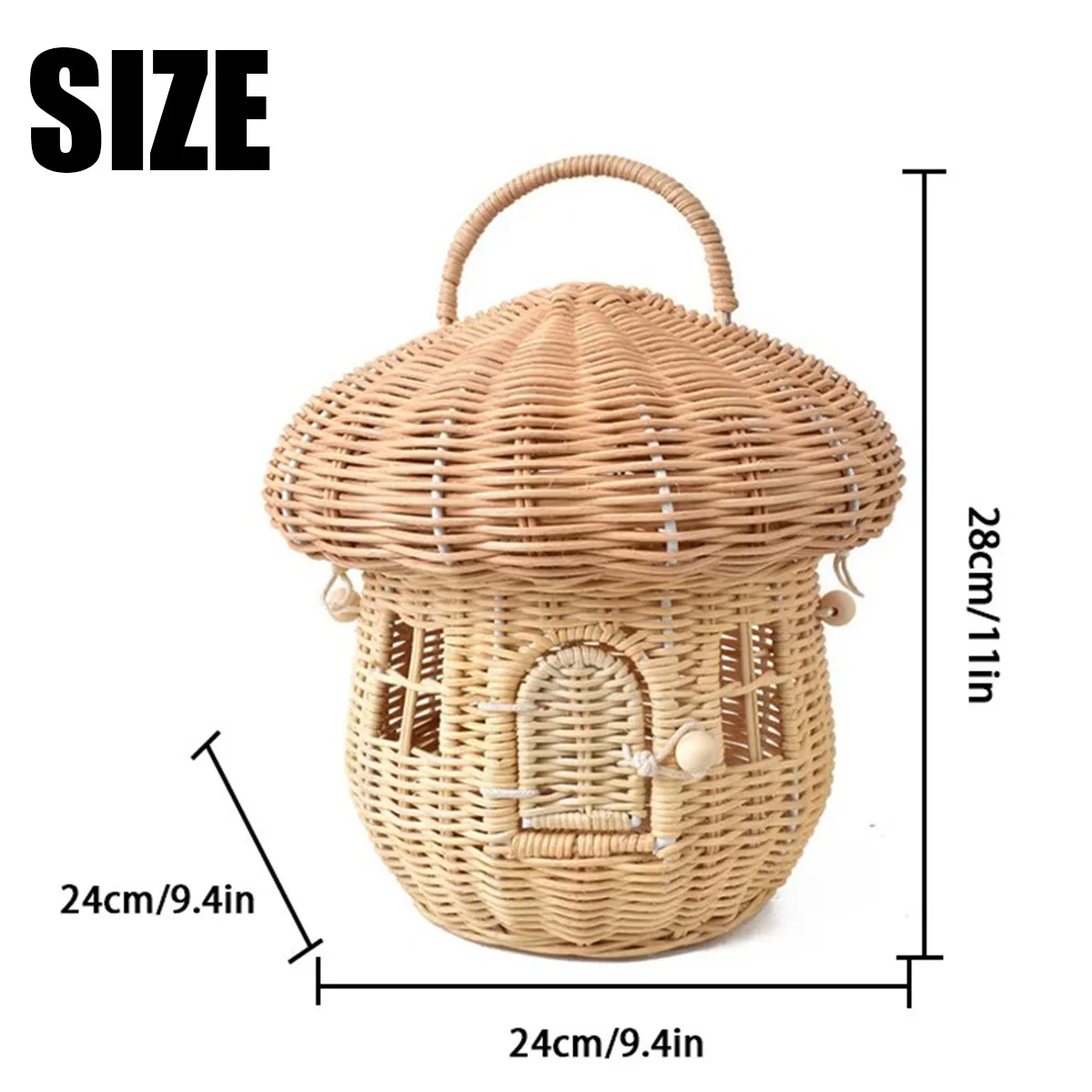 Rattan Tote Bag Handmade Mushroom Woven Rattan Basket Children Room Decoration Tote Toy Sundry Storage Bag Flower Girl Basket 6