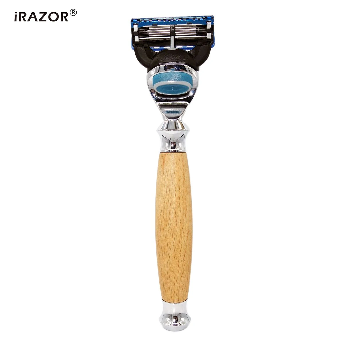

iRAZOR Professional Fusion 5 Blade Safety Razor with Natural Wood Handle Face Care Beard Manual Shaver for Shaving Men