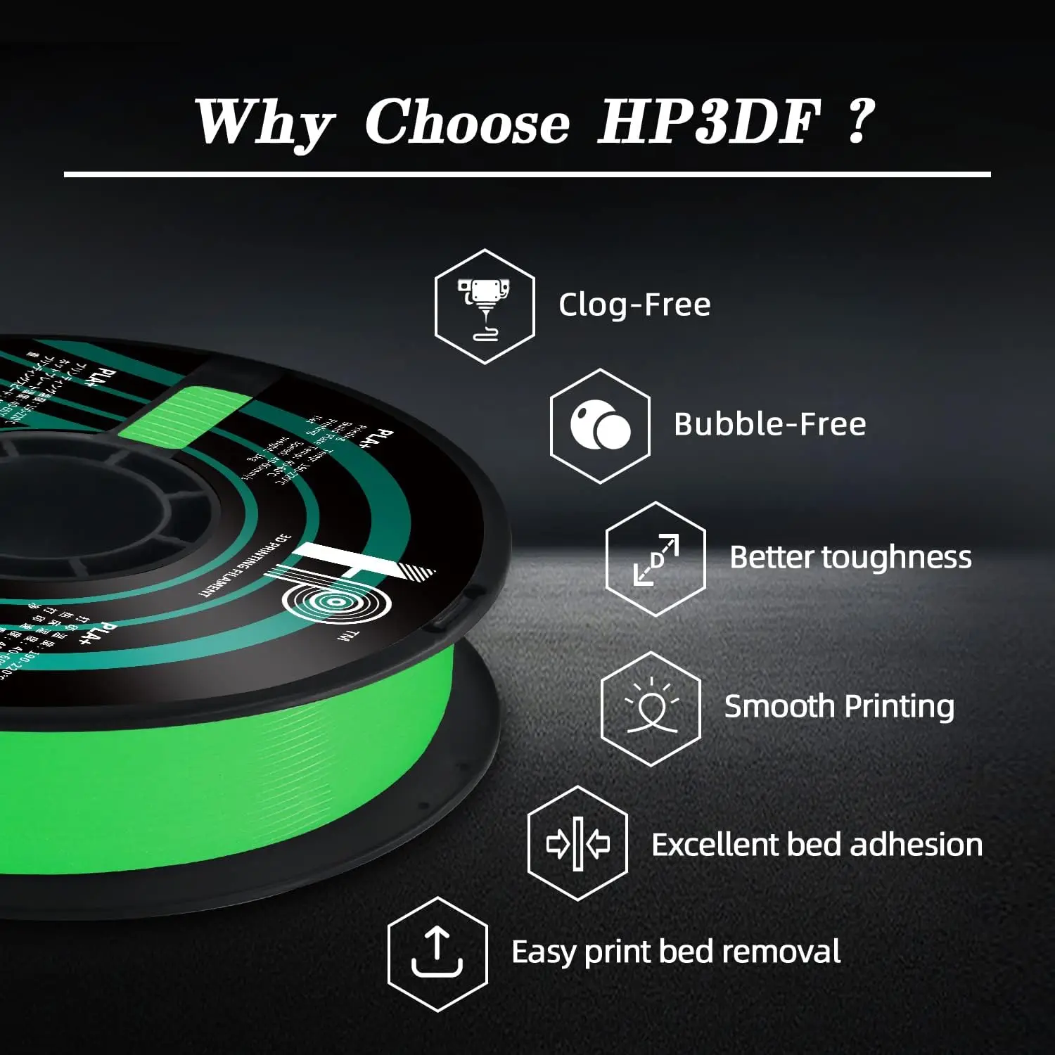 HP3DF 야광 PLA 3D 필라멘트, 1.75mm, 정확도 +/- 0.02mm, 1kg 스풀(2.2lbs), 대부분의 FDM 프린터에 호환(녹색 야광)