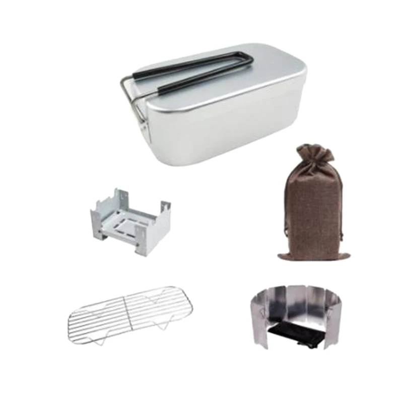 

5-In-1 Outdoor Camping Set With Outdoor Tableware Aluminum Bowl Steaming Rack Pocket Stove And Windproof Board